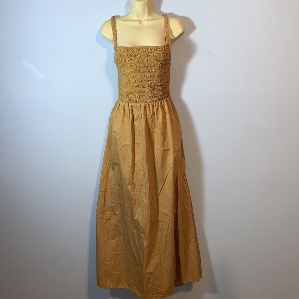 Old Navy Tan khaki Smocked dress cut out back cami midi wrapping paper XL tall